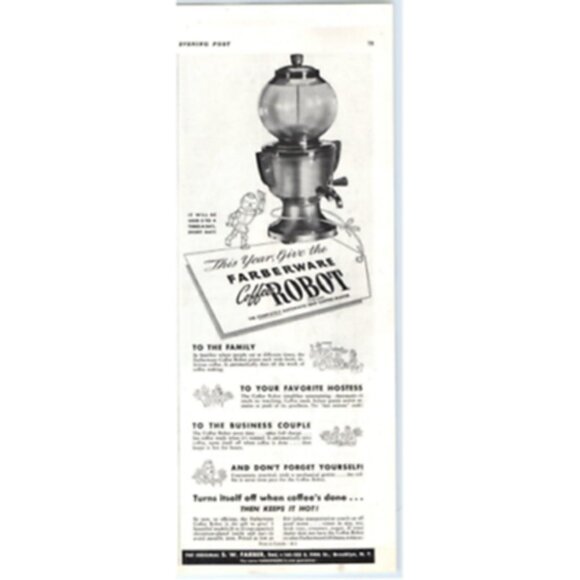 1938 Print Ad SW Farber Farberware Coffee Robot Automatic Drip Coffee Maker! - Picture 1 of 4